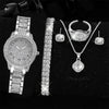 Women's Full Diamond Quartz Watch & Jewelry Set | Luxury Fashion Alloy Pointer Dial Wristwatch
